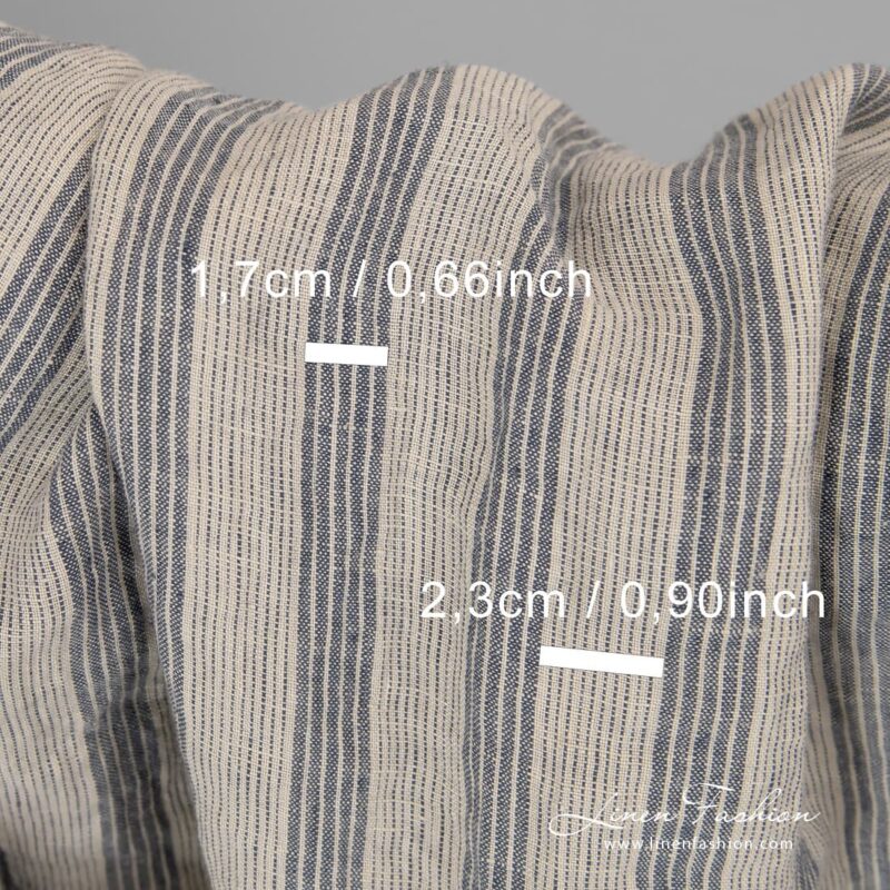 Blue striped cream colour linen fabric.