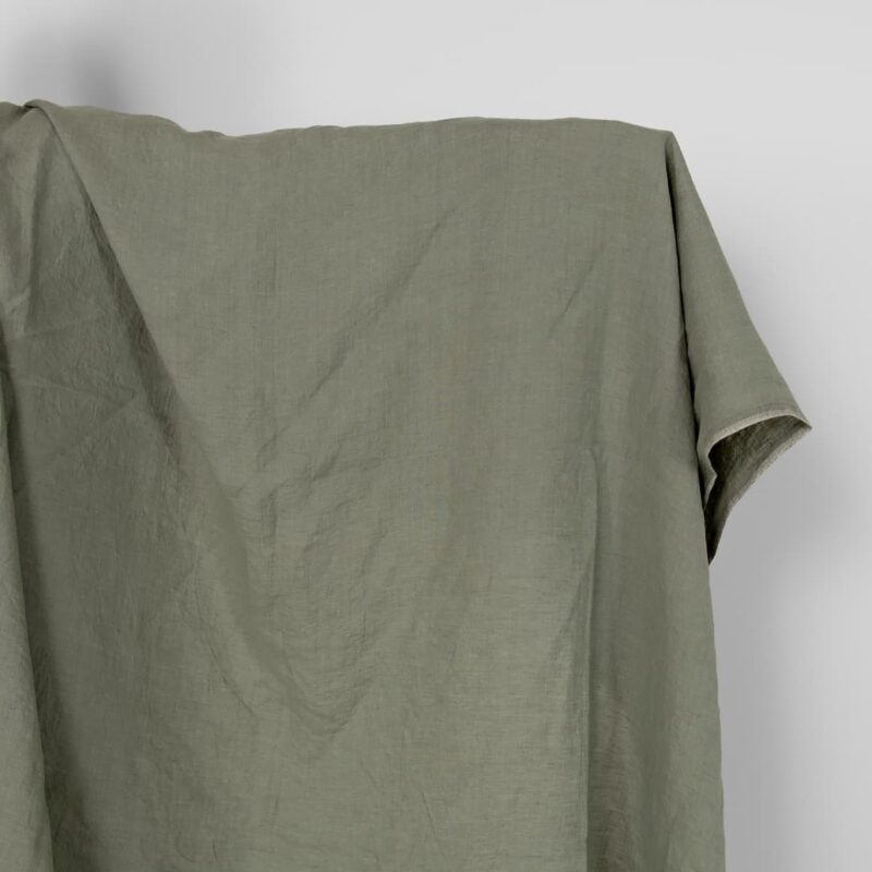Washed linen fabric greyish green melange