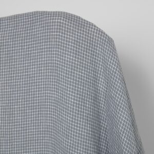 Washed linen fabric grey white checks, pure linen