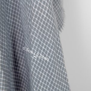 Washed linen fabric grey white checks, with measurements