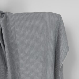 Washed linen fabric grey white stripes