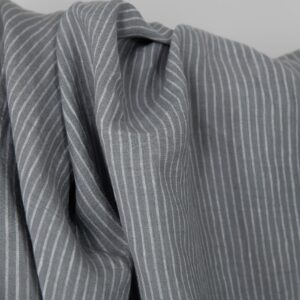 Washed linen fabric grey white stripes, texture