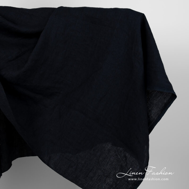 Wide washed linen fabric blueish black colour