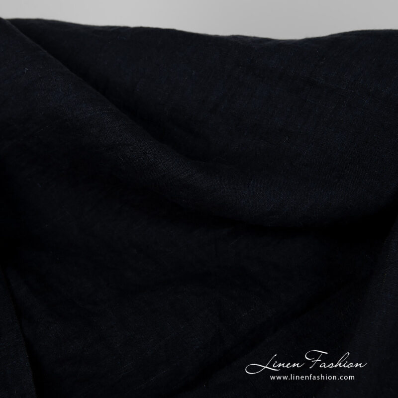 Wide washed linen fabric blueish black colour product picture