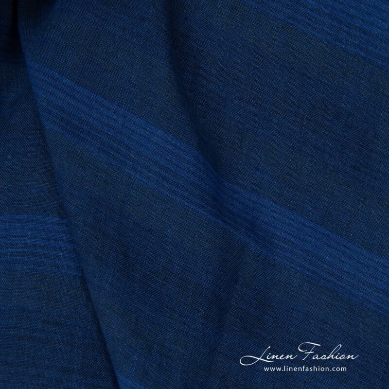 Wide washed linen fabric in blue stripes product photo detail