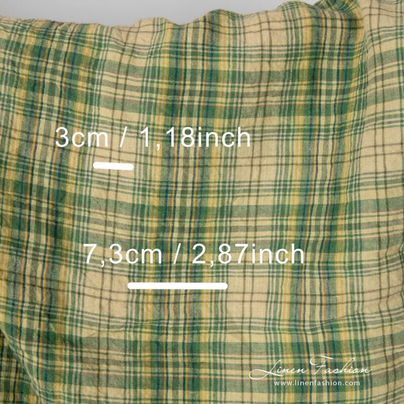 Washed linen fabric in green, yellow checks with check size