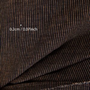 Linen fabric black with small clay stripes washed, with measurements
