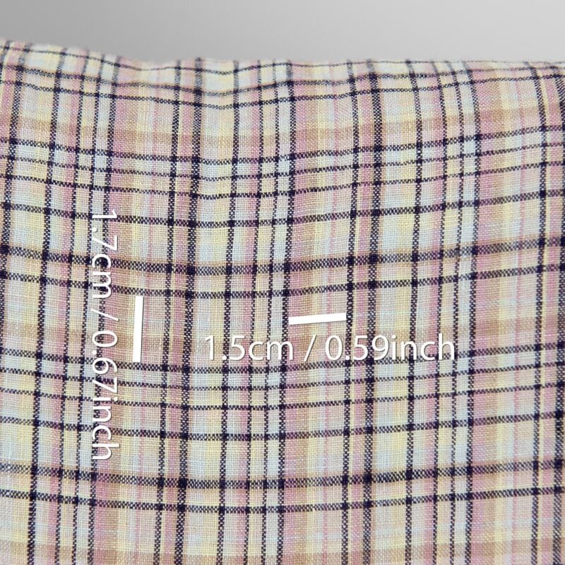 Washed linen fabric pastel multicolour and dark blue checks , with measurements