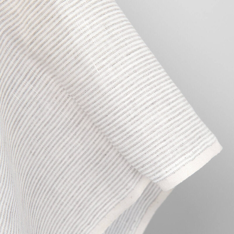 Linen fabric white and natural small stripes, pure linen