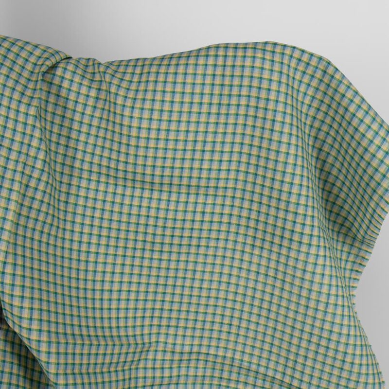 Linen fabric with blue and green checks