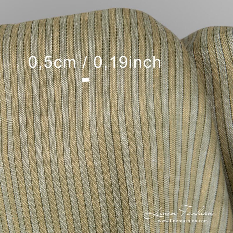 Greenish yellowish linen fabric in stripes.