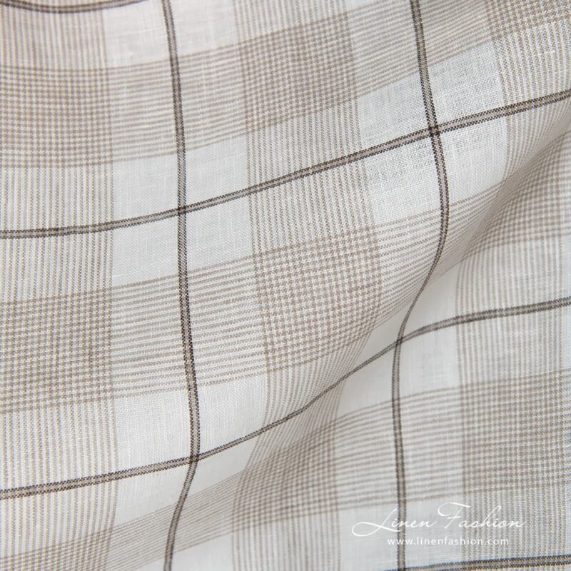 100% linen fabric in checks, brownish.