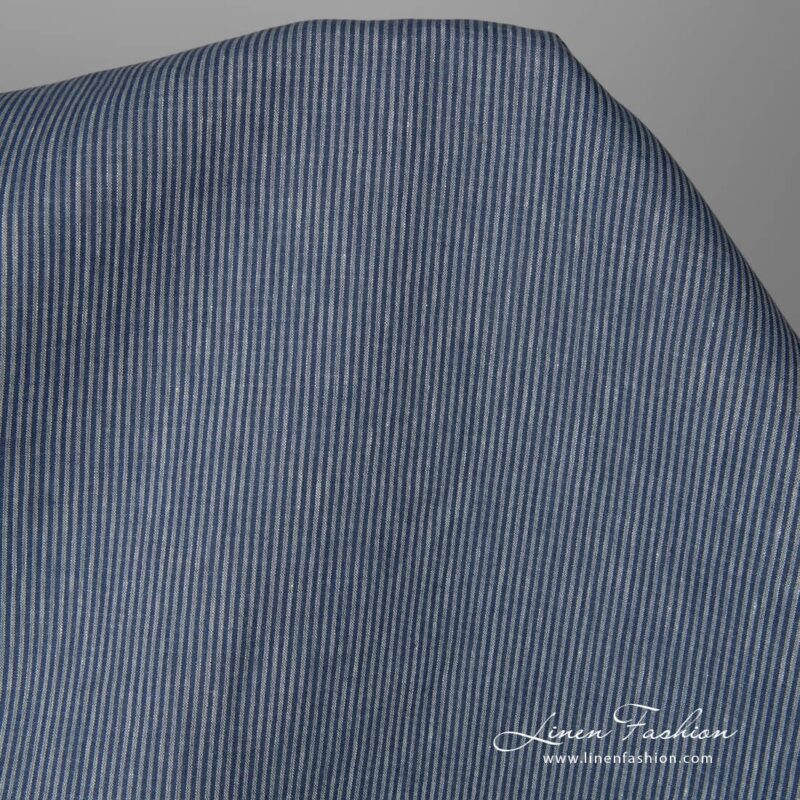 Linen fabric with small blue stripes 150cm