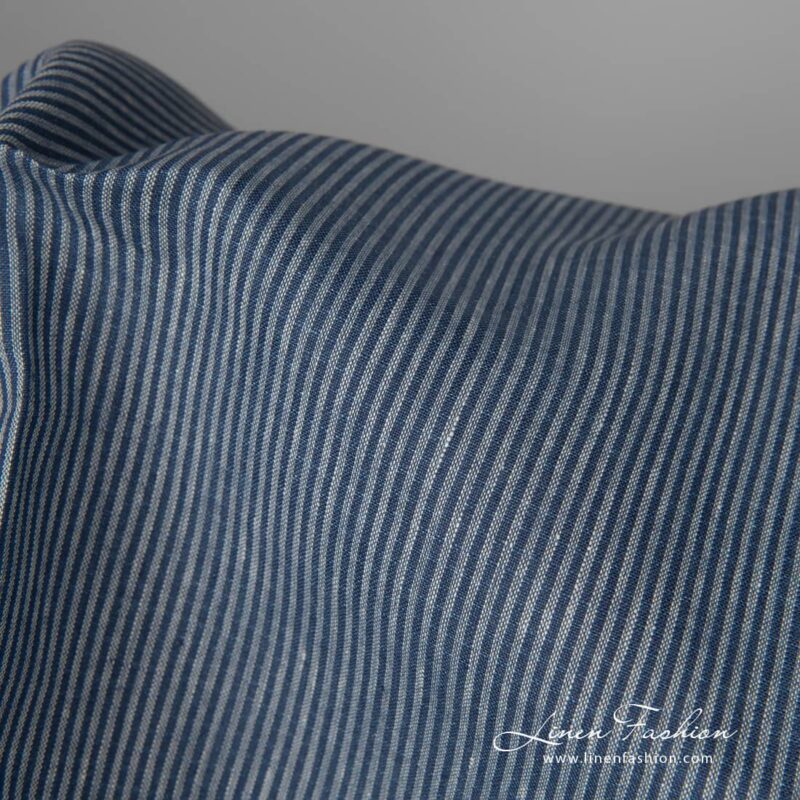 Linen fabric with small blue stripes product photo