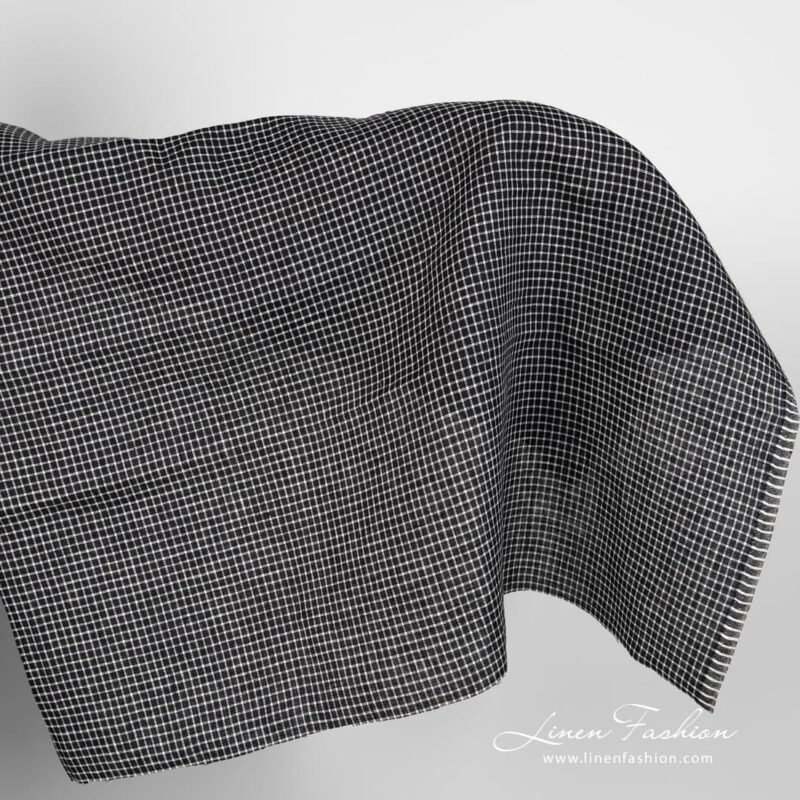Black linen fabric with white checks