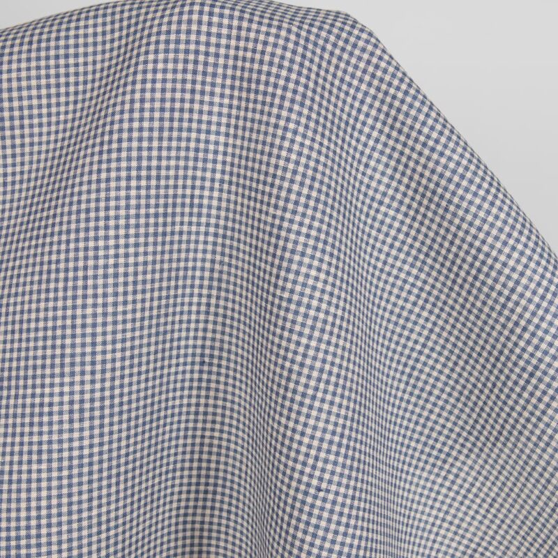 Linen fabric blue and brown checks product photo