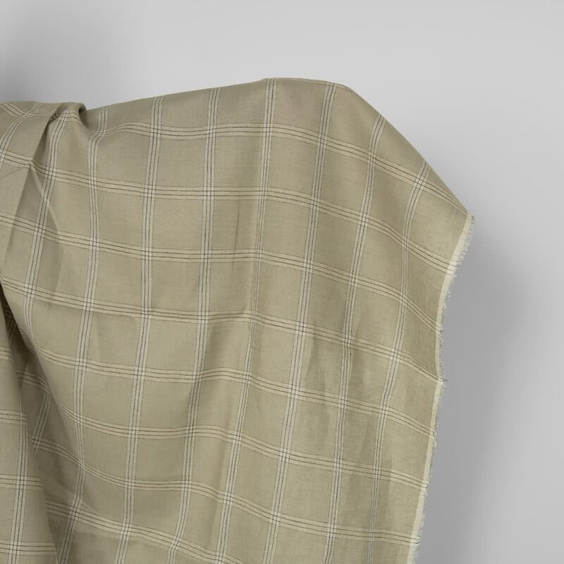 Linen fabric green-beige checks
