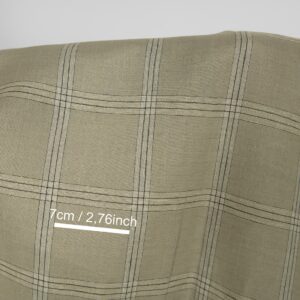 Linen fabric green-beige checks, with measurements