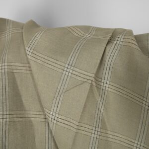 Linen fabric green-beige checks, 150cm