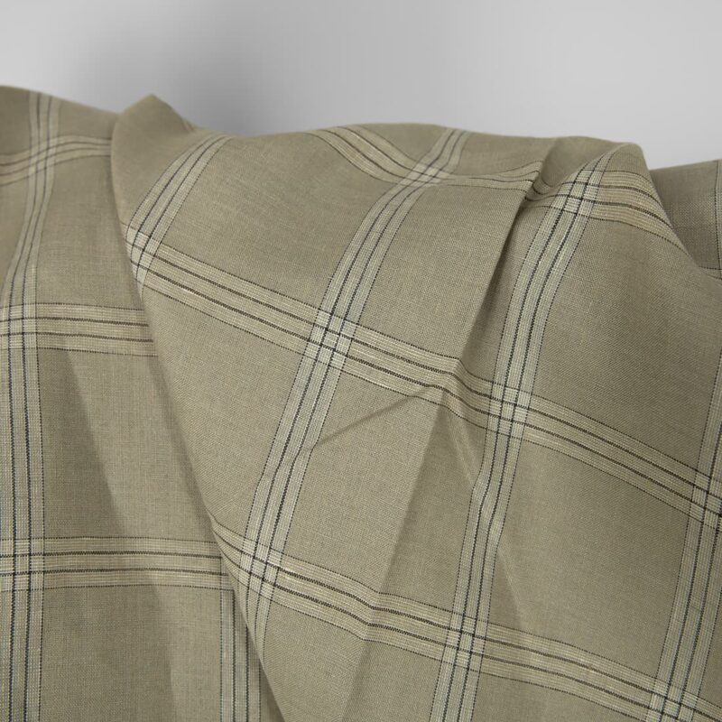 Linen fabric green-beige checks, 150cm
