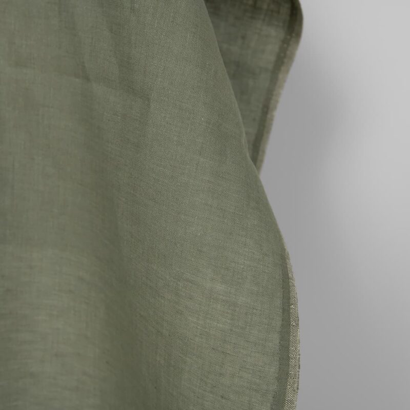 Linen fabric grey green melange, fabric edge