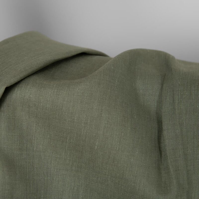 Linen fabric grey green melange, plain weave