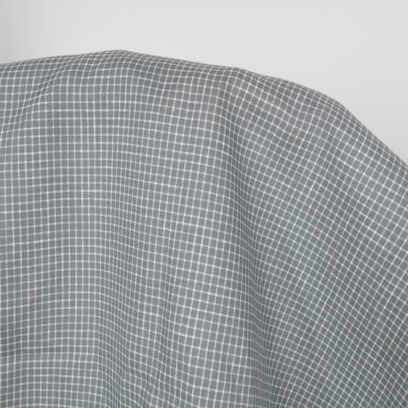 Linen fabric grey white checks, medium weight