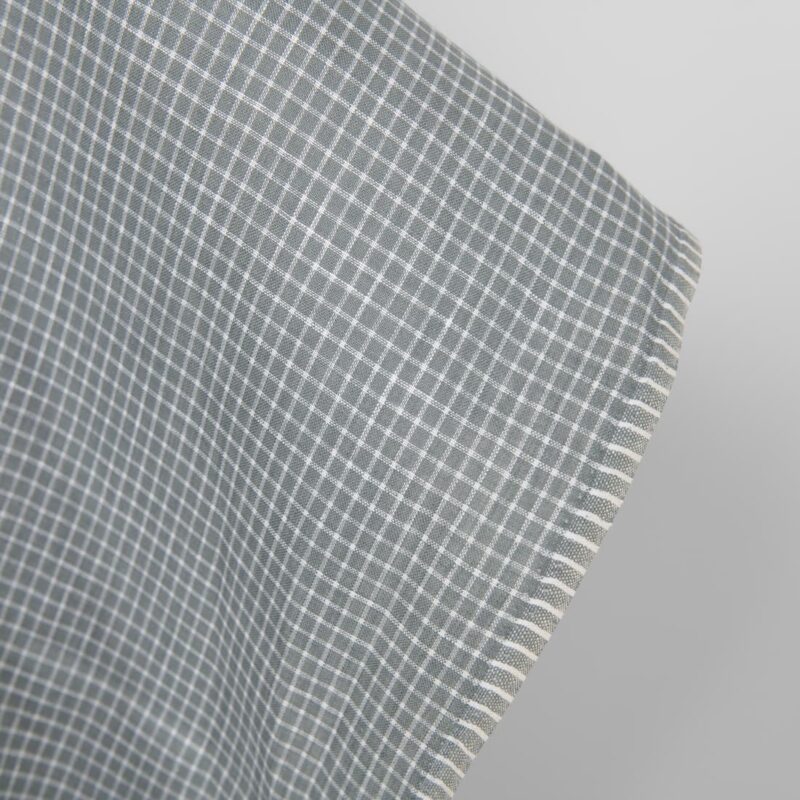 Linen fabric grey white checks, fabric edge