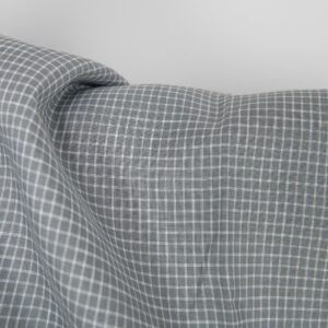 Linen fabric grey white checks, 100% linen