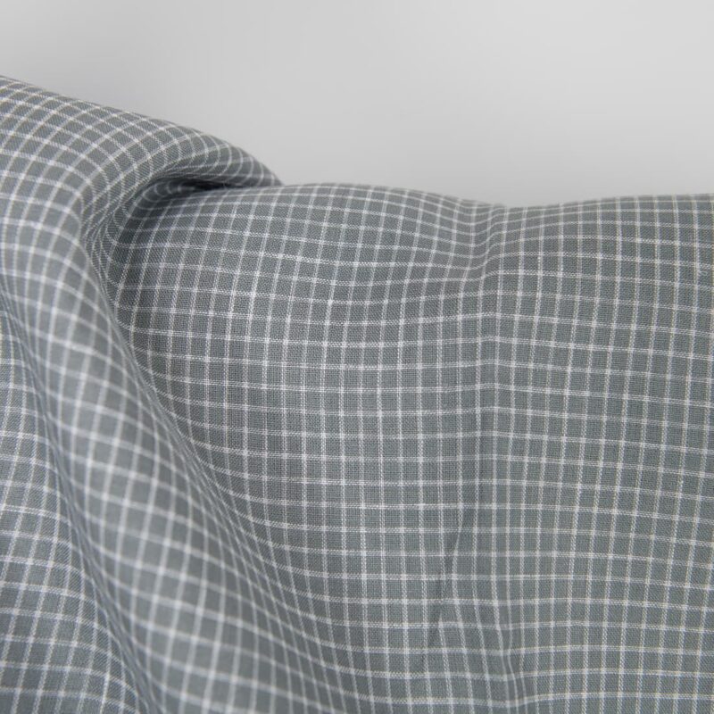 Linen fabric grey white checks, 100% linen
