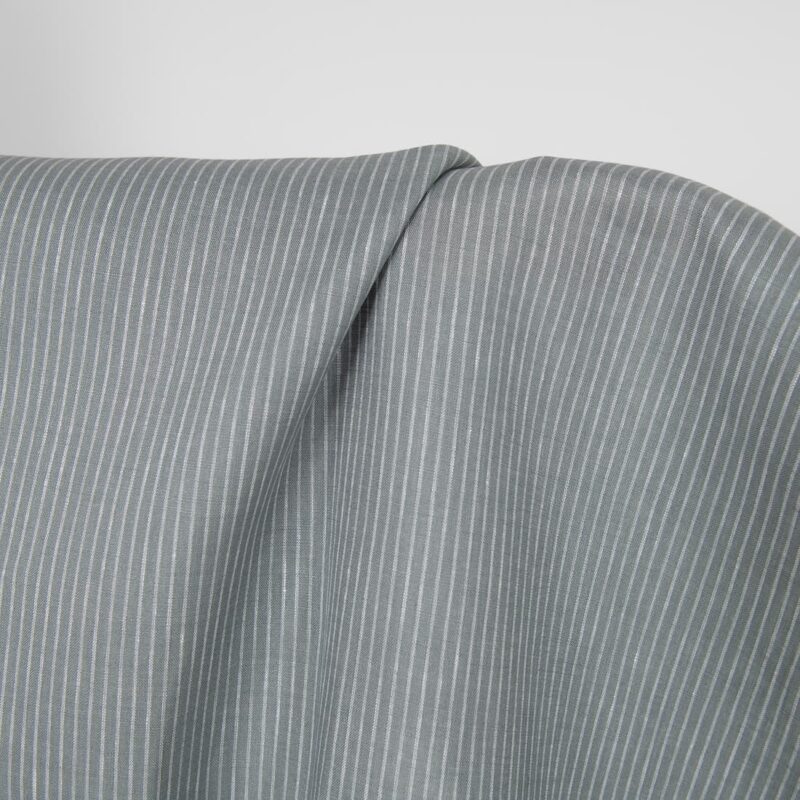 Linen fabric grey white stripes, medium weight