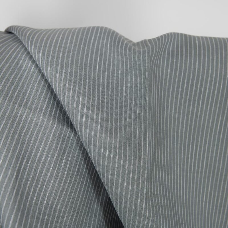 Linen fabric grey white stripes, 100% linen