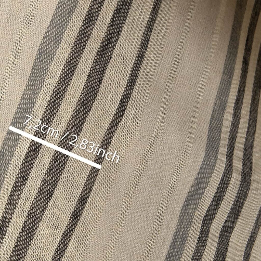 Beżowa w szare paski tkanina lniana 4 Linen fabric beige with grey stripes, with measurements