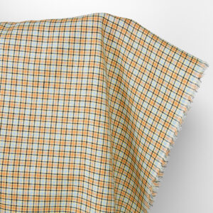 Tkanina lniana pomarańczowo-jasnoniebieska kratka