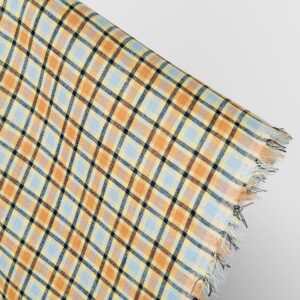 Tkanina lniana pomarańczowo-jasnoniebieska kratka