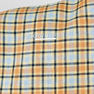 Tkanina lniana pomarańczowo-jasnoniebieska kratka