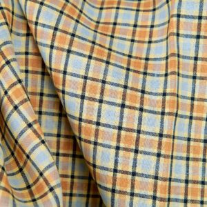 Tkanina lniana pomarańczowo-jasnoniebieska kratka