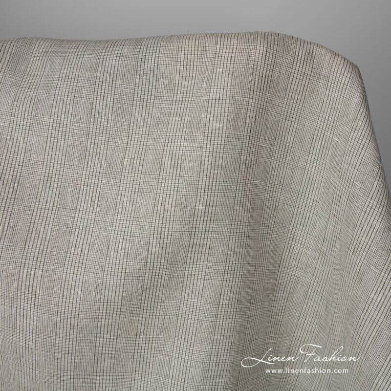 Linen fabric light beige with green checks measurements