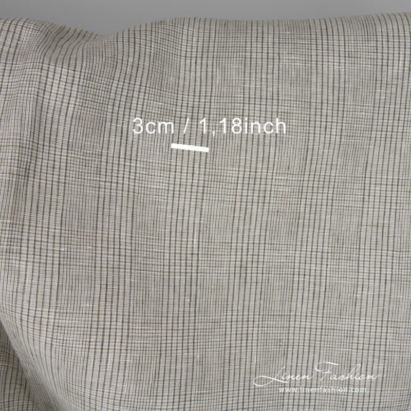 Linen fabric light beige with green checks measurements