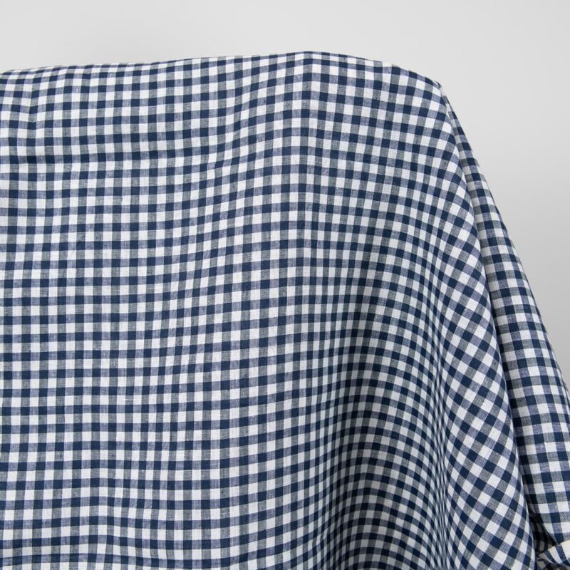 Linen fabric in white blue checks, gingham.