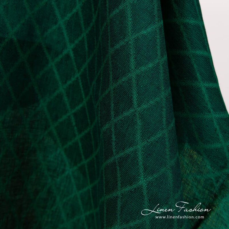 Linen fabric green colour rhombus pattern product photo