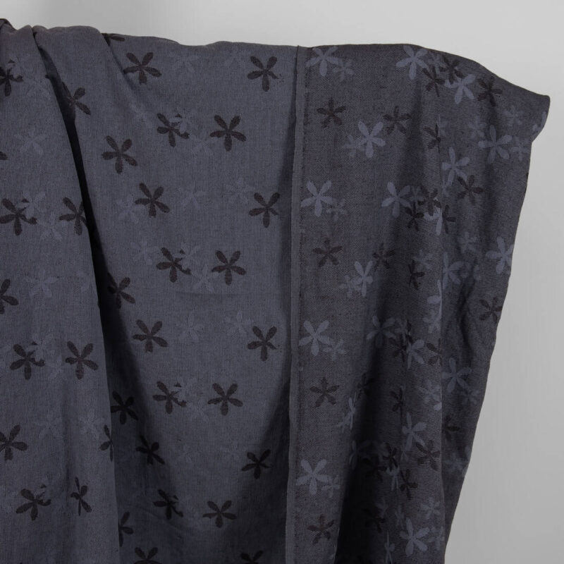 Washed linen cotton fabric with blueish grey flowers product photo