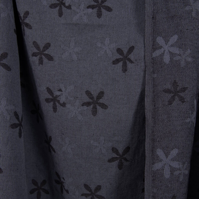 Washed linen cotton fabric with blueish grey flowers 150cm