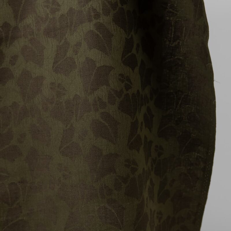 Green linen blend jacquard fabric edge