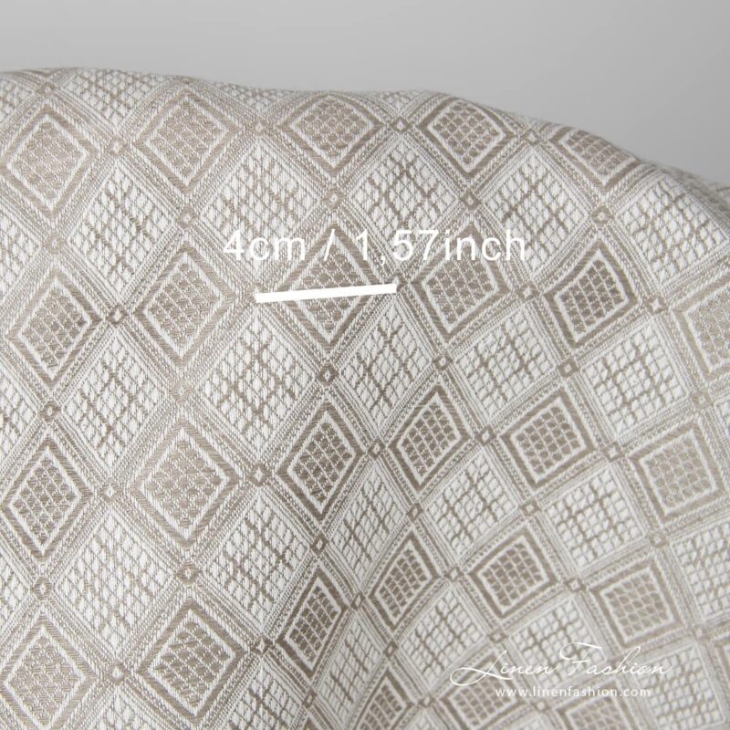 Linen cotton fabric sand colour rhombus pattern with measurements