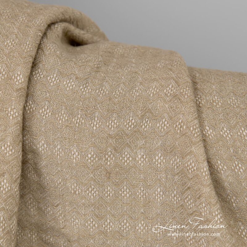 Light brown linen fabric with decorative diamonds
