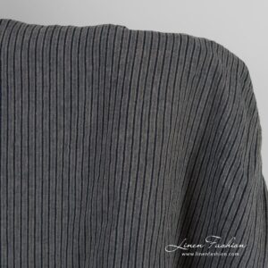 Linen jacquard fabric in black stripes, washed
