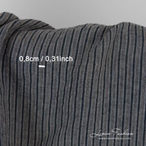 Linen jacquard fabric in black stripes, perfect for clothes and home textile