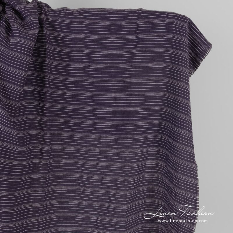 Dark blue linen fabric in stripes