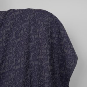 Washed linen cotton fabric grey and cobalt blue jacquard, stonewashed